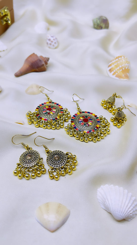 Golden Antique Earrings Jhumke Set